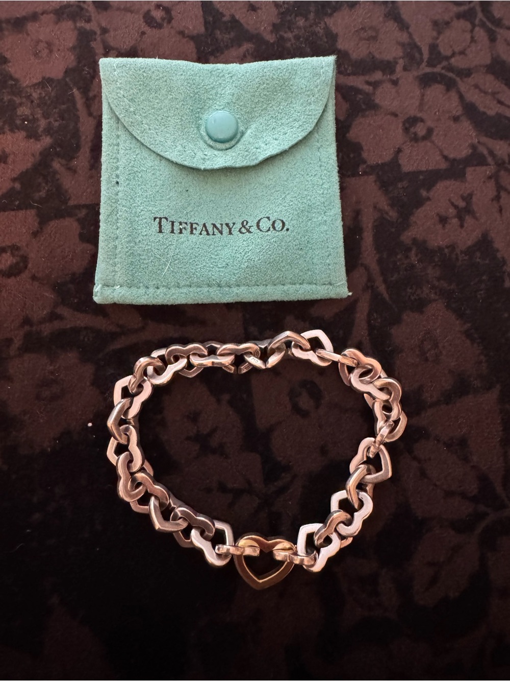 Tiffany & Co. Silver Heart Link Bracelet with Gold Heart